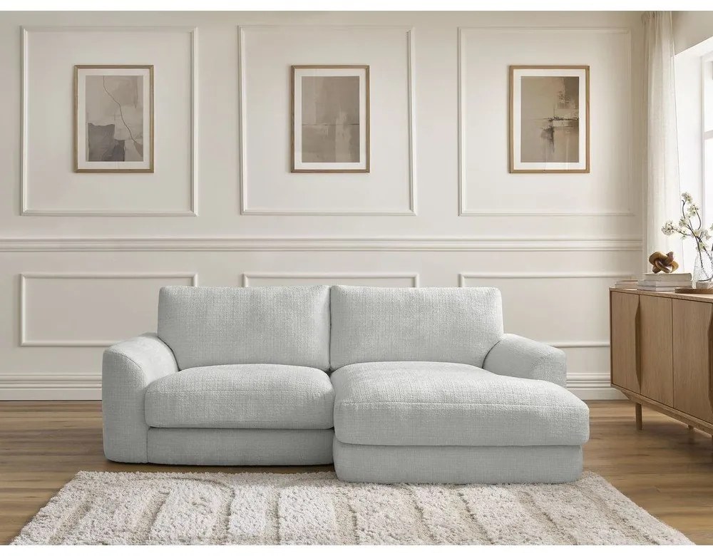 Jasnoszary narożnik z tkaniny szenilowej (prawostronny/z szezlongiem) Leonore – Bobochic Paris