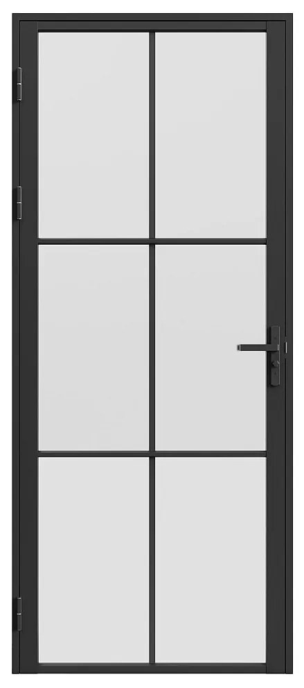 Drzwi kompletne dwustronne z aluminium i matowego szkła - wys. 204 x szer. 73 cm - Czarny - SEROTO