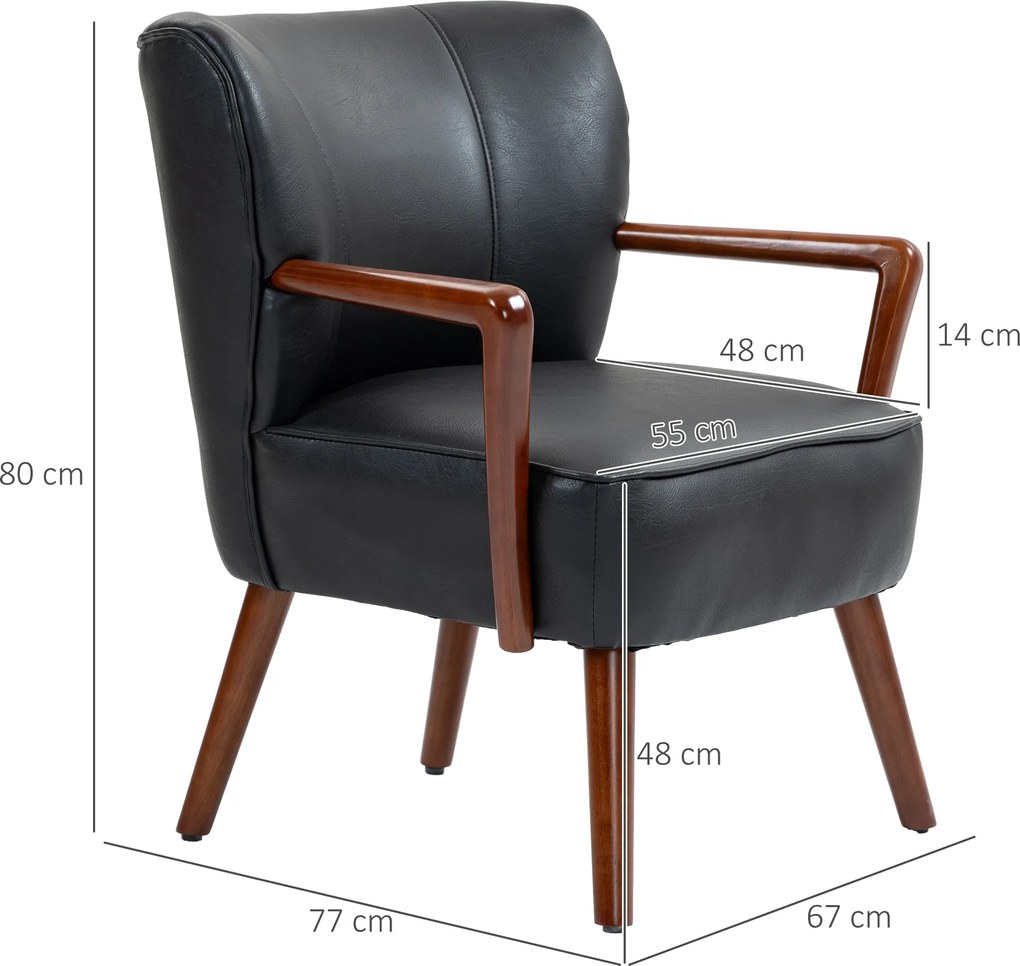 HOMCOM Fotel Akcentowy, Szerokie Siedzisko, Wygląd Skóry, Drewniana Rama, do 120 kg, 67x77x80 cm, Czarny