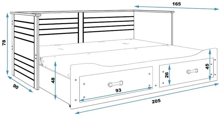 Szare łóżko rozkładane dziecięce z materacem 80x200 G3-B26