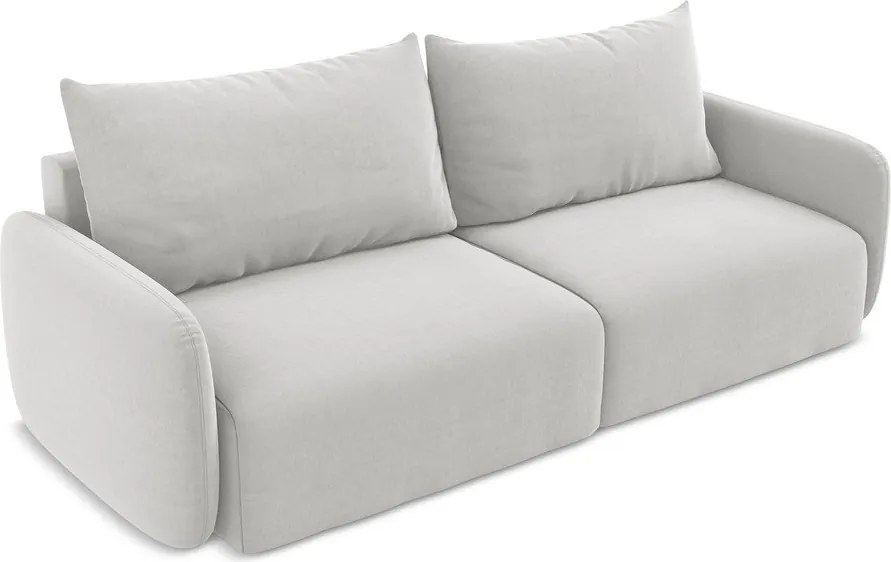 Jasnoszara aksamitna rozkładana sofa ze schowkiem 238 cm Kalena – Makamii