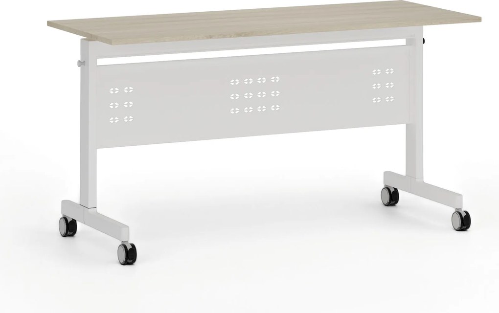 Mobilny stół PRIMO MOBI, 140x60 cm, biała podstawa, dąb naturalny