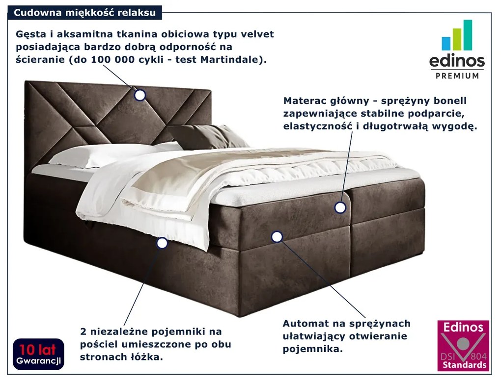 Brązowe łóżko kontynentalne z pojemnikiem 5 rozmiarów G3-P19