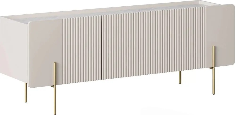 Szafka RTV Malmi 150 cm - kaszmir / crema bianca / złote nóżki