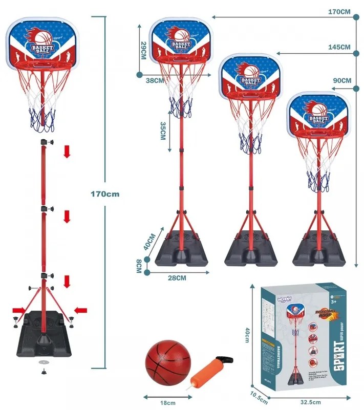 Woopie zestaw koszykówka wolnostojąca regulowana wysokość 90-170cm + piłka