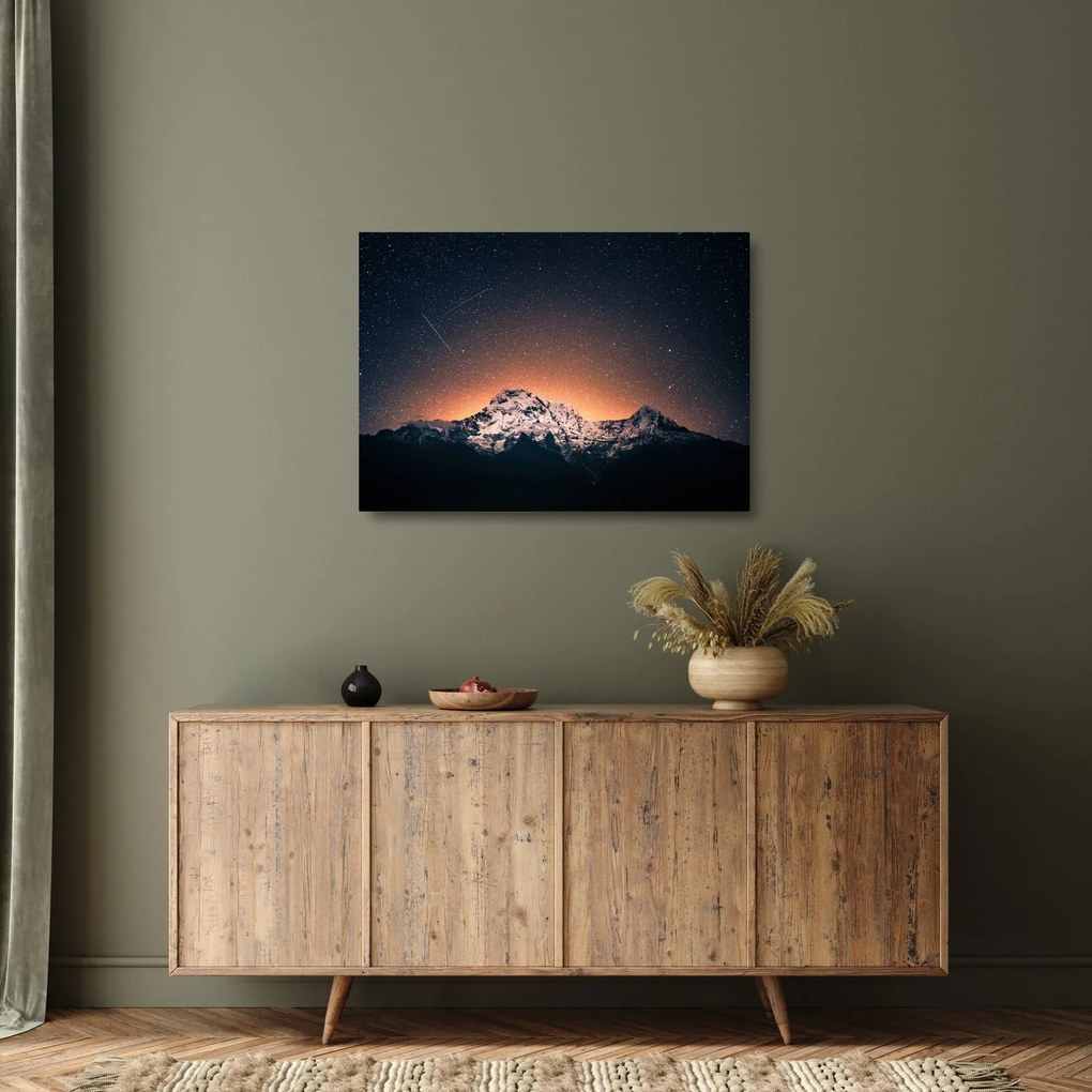 Obraz na szkle gwiaździstego nieba z górami (70x50 cm)