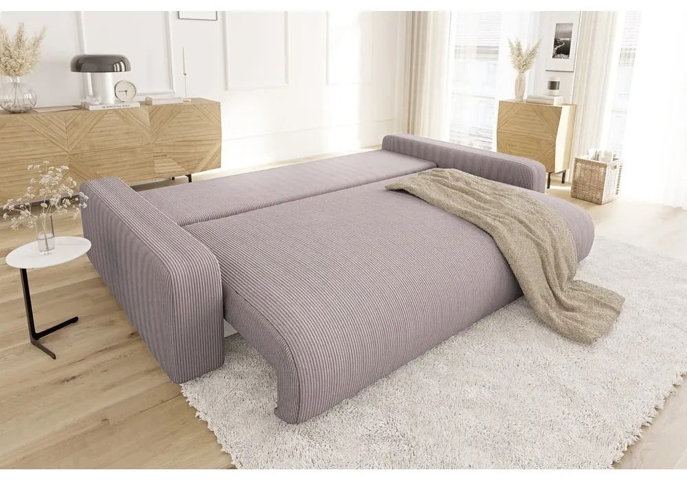 Jasnoróżowa sztruksowa rozkładana sofa ze schowkiem 234 cm Sara – Ropez
