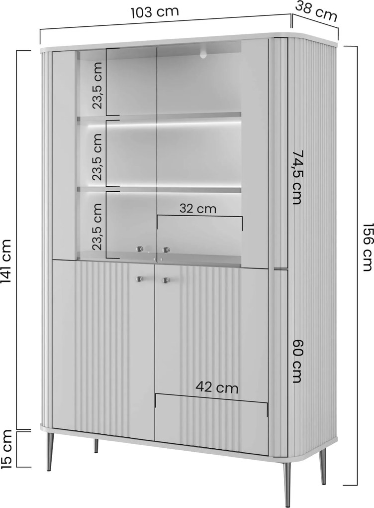Witryna Vesper 103 cm czterodrzwiowa - czarny / czarne nogi
