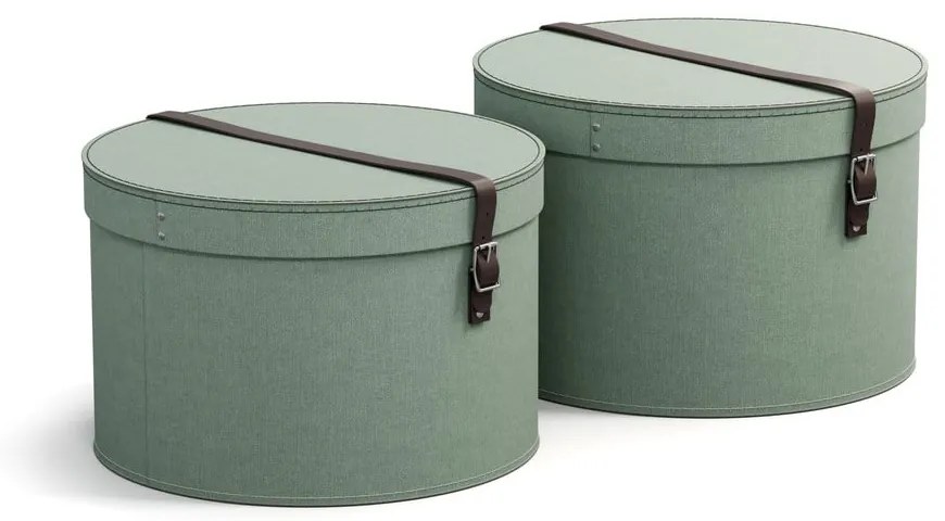 Miętowe kartonowe pojemniki z pokrywką zestaw 2 szt. ø 37,5x25,5 cm Rut – Bigso Box of Sweden