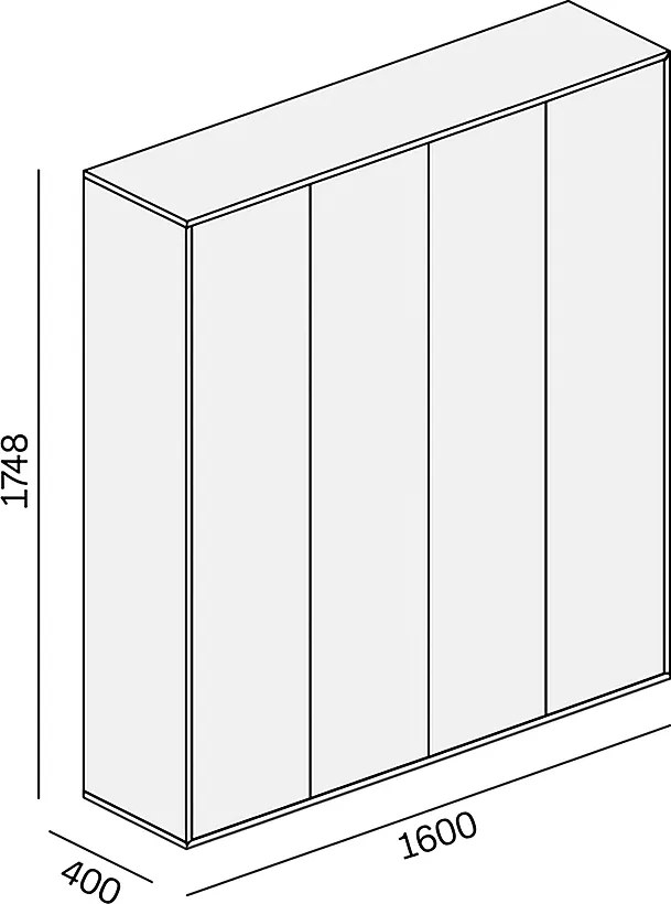 Szafa biurowa na dokumenty BLOCK, 4 drzwi, 1600 × 400 × 1748 mm, biały