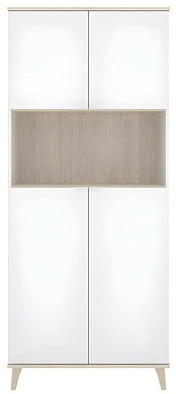 Bufet kuchenny WAJDI – 4-drzwiowy z 1 wnęką – kolor biały i dębowy