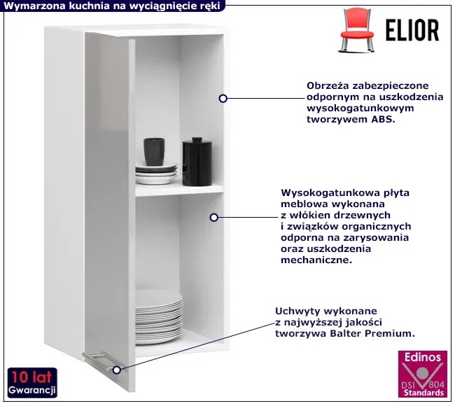 Szara górna szafka kuchenna w połysku Biały połysk