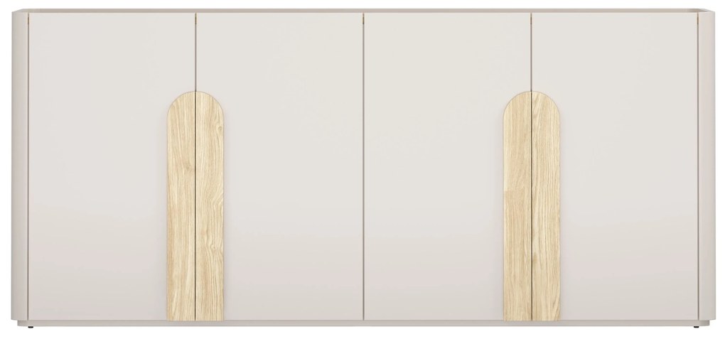 Komoda Amilio 200 cm czterodrzwiowa - kaszmir / dąb olejowany / uchwyty dąb jasny