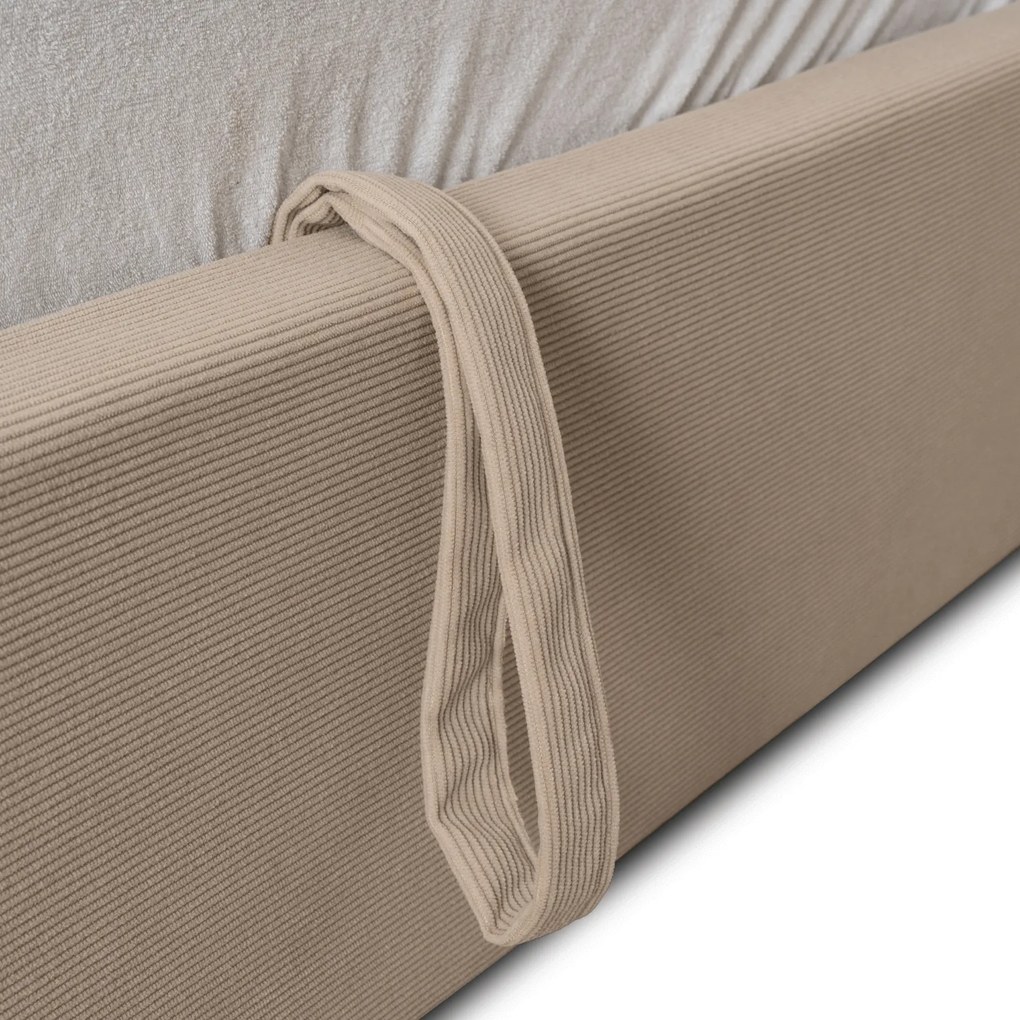 Łóżko Tapicerowane 180x200 cm MARSYLIA ze Stelażem i Pojemnikiem Dwuosobowe Sztruksowe Beżowe