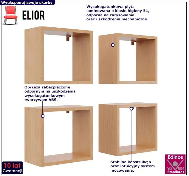 Komplet 4 kwadratowych półek w kolorze buk D5-D27