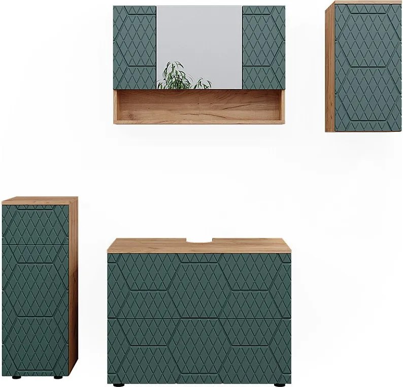 Zestaw mebli łazienkowych zielony/złoty dąb 80x41x58.6 irma