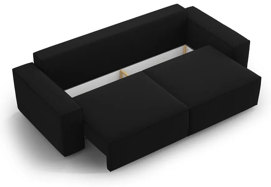 Czarna aksamitna rozkładana/ze schowkiem sofa 247 cm Jodie – Micadoni