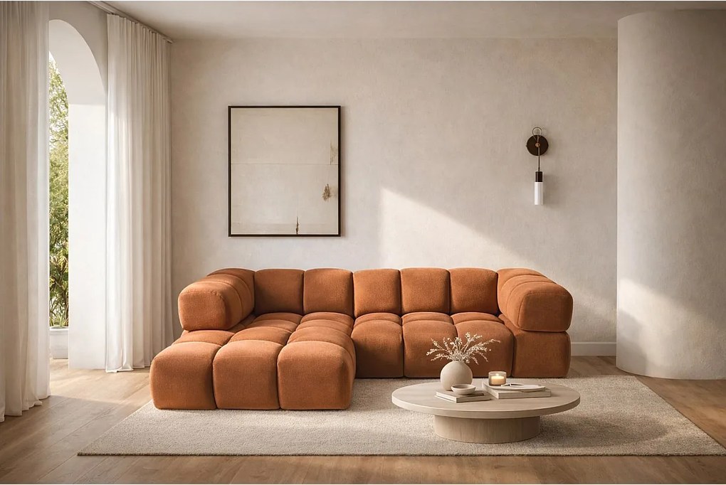 Narożnik w kształcie L Averro, tkanina Bluvel, Cynamonowy, Lewy