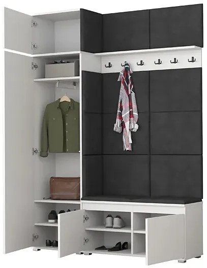 Szafa z siedziskiem tapicerowanym biały + szary M0-N92