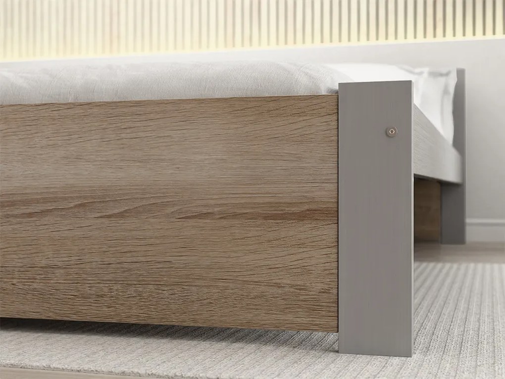 Łóżko IKAROS 90 x 200 cm, dąb sonoma/szary Stelaż: Ze stelażem listwowym rolowanym, Materac: Materac Coco Maxi 20 cm