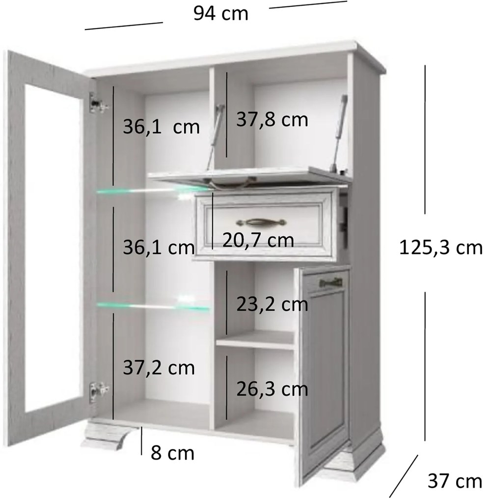 Komoda z Barkiem Przeszklona ONDIA 94 cm Woodline Kremowa Klasyczna