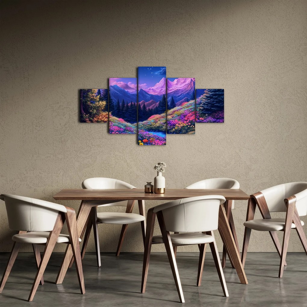 Obraz - Fioletowy krajobraz przy pełni księżyca (125x70 cm)