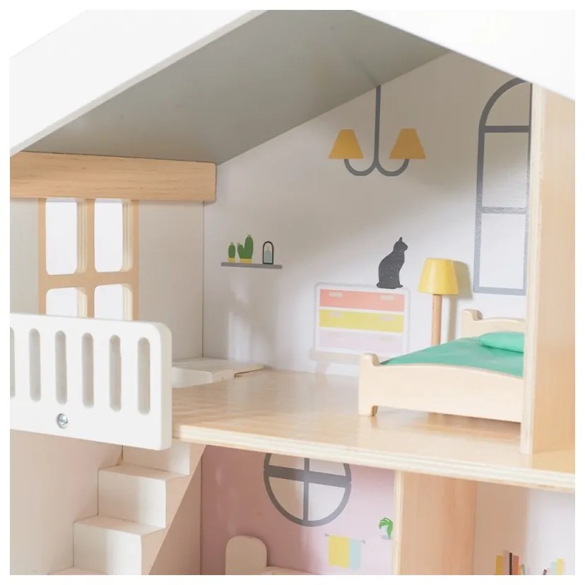 Classic world duży drewniany domek dla lalek 2 figurki naturalne drewno 28 el.