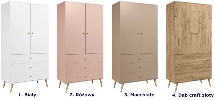 Szafa z 3 szufladami i drążkiem na nóżkach dąb craft złoty T2-Z17