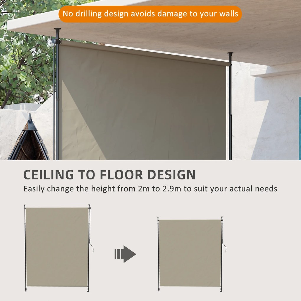 Outsunny Markiza Boczna na Taras Regulowana Wysokość Rama Metalowa Kolor Piaskowy 200x305 cm Dla Kawiarni | Aosom PL