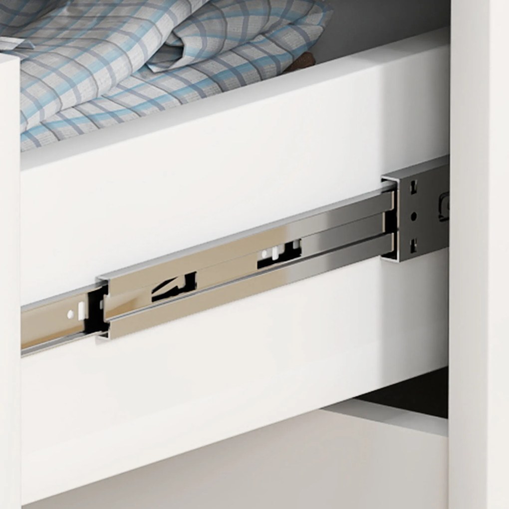 HOMCOM Nowoczesna Komoda, Szafa z 4 szufladami, Płyta wiórowa, Biała, Zabezpieczenie przeciwwypadowe, Podkładki, Biały Połysk