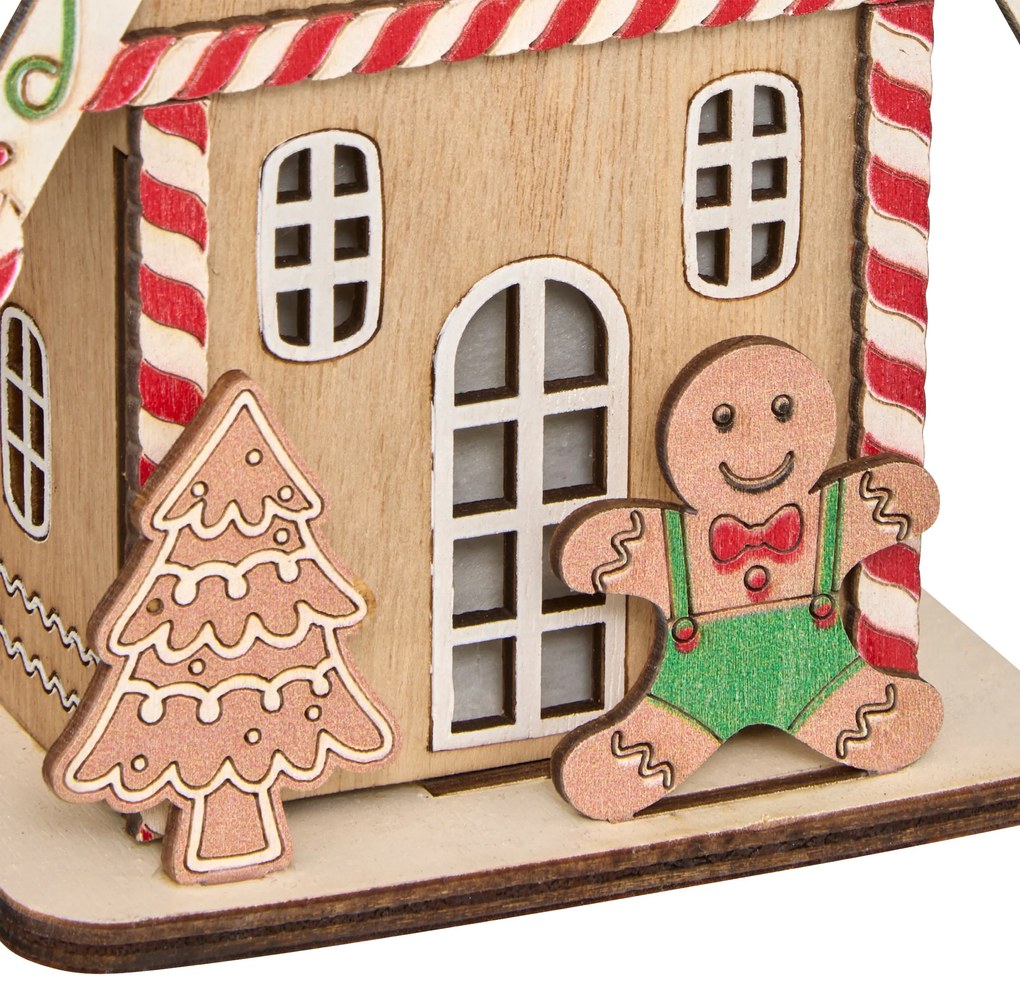 Lampion świąteczny LED, domek z piernika, 15 cm