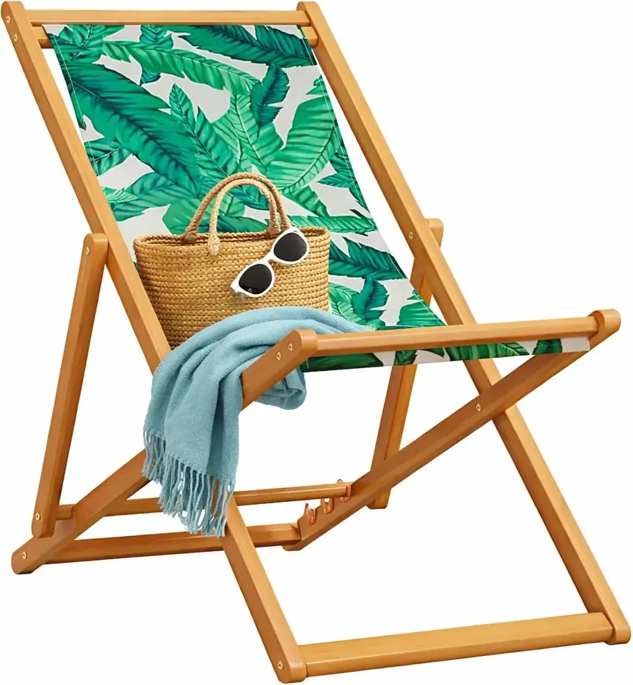 Składany leżak ogrodowy w liściasty wzór C2-K90