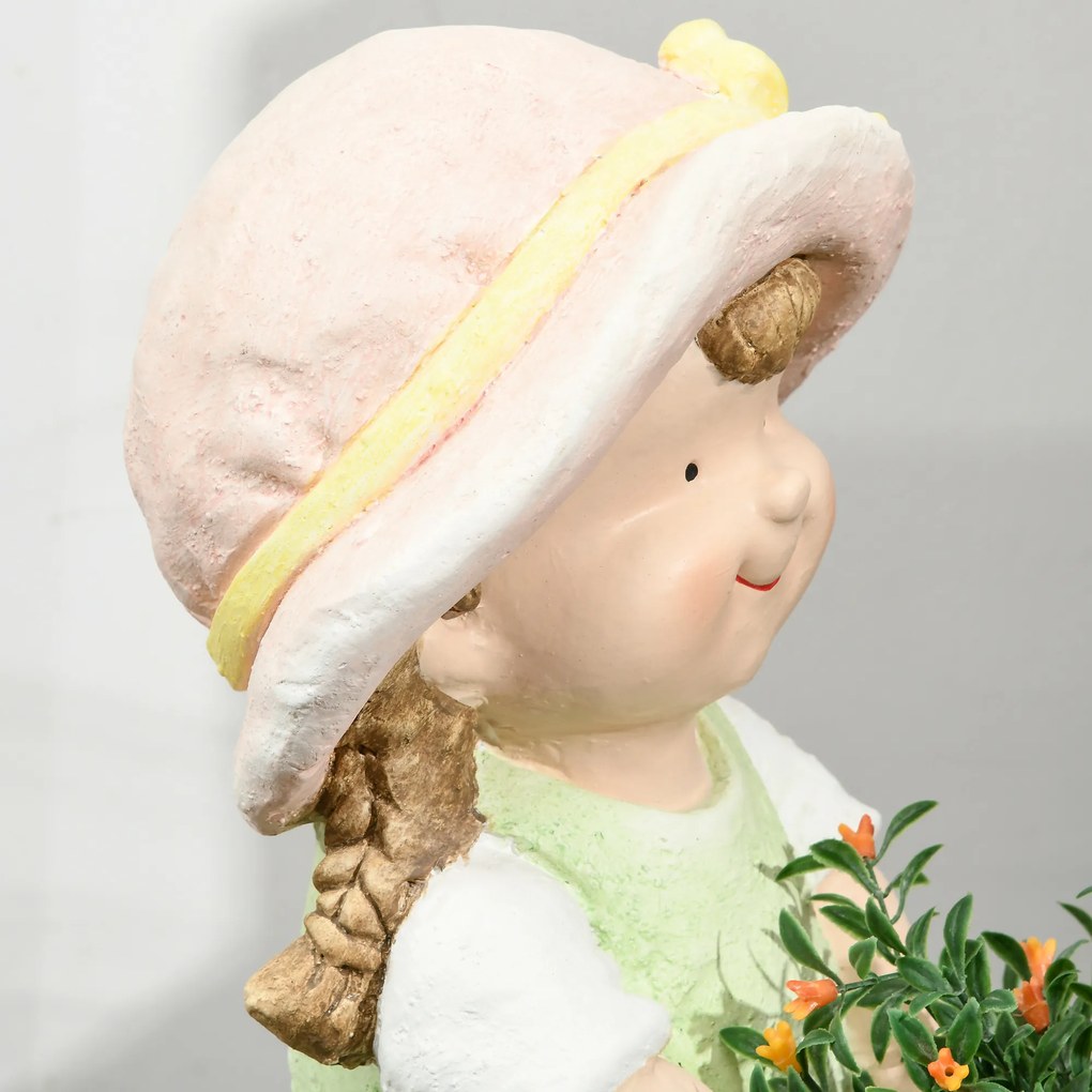Outsunny Figurka ogrodowa "Dziewczynka z koszem na kwiaty", ozdoba ogrodowa, odporna na warunki atmosferyczne, 20 cm x 30 cm x 40 cm