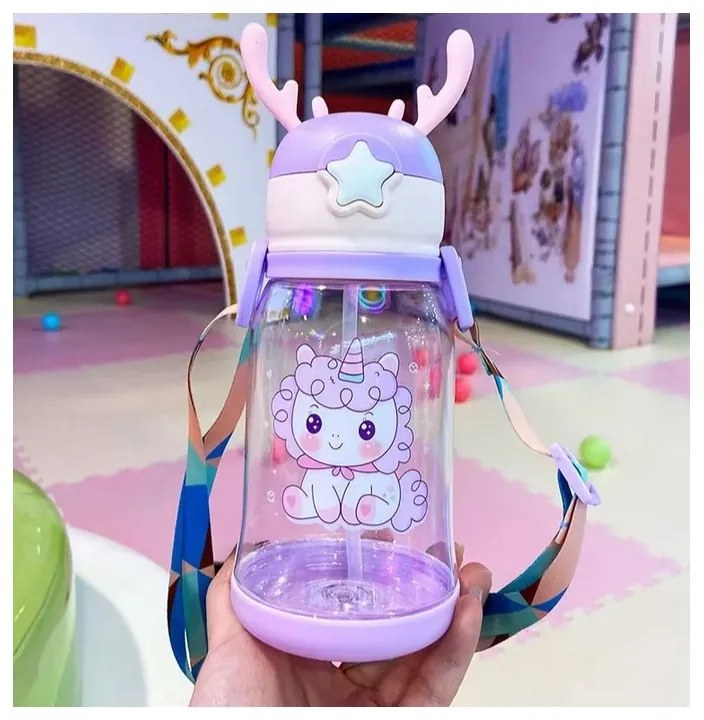 Plastikowa butelka dla dzieci ze słomką UNICORN 600 ml