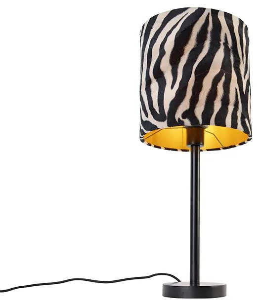 Nowoczesna lampa stołowa czarna z abażurem w pasy zebry 25 cm - Simplo Nowoczesny Oswietlenie wewnetrzne