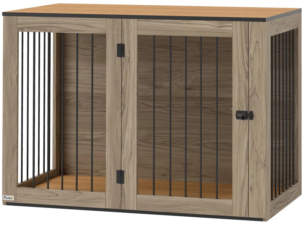 PawHut Klatka dla psa, meblo-klatka dla dużych psów, buda, Indoor, 106 x 60 x 76 cm, dąb