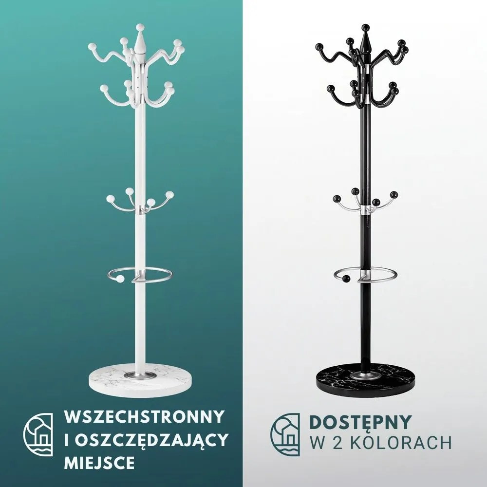 Wieszak stojący TENZY z marmurową podstawą, 37x173 cm, biały Casaria