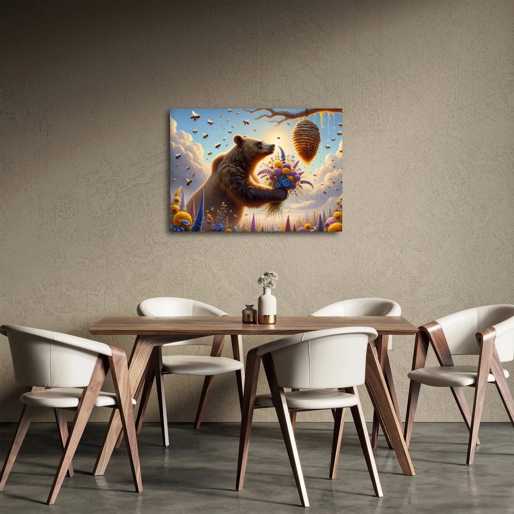 Obraz - Niedźwiedź i pszczoły (70x50 cm)