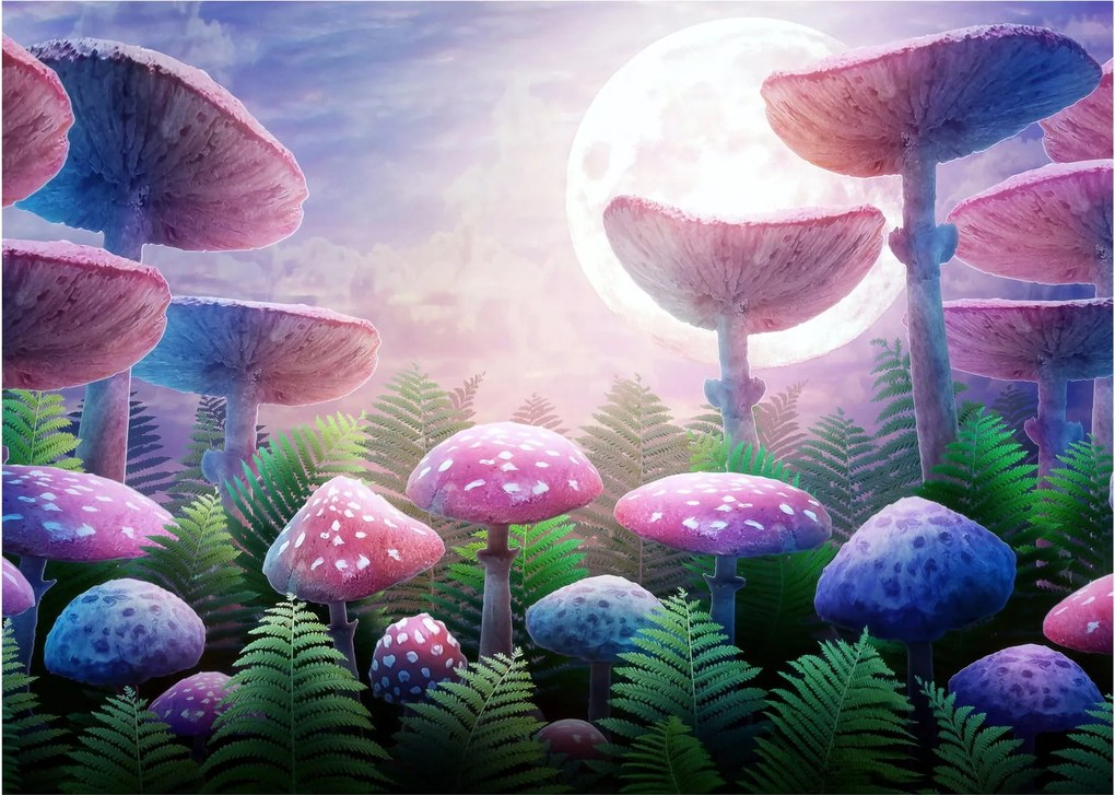 Obraz na szkle - Grzyby w pełni księżyca, grafika (70x50 cm)