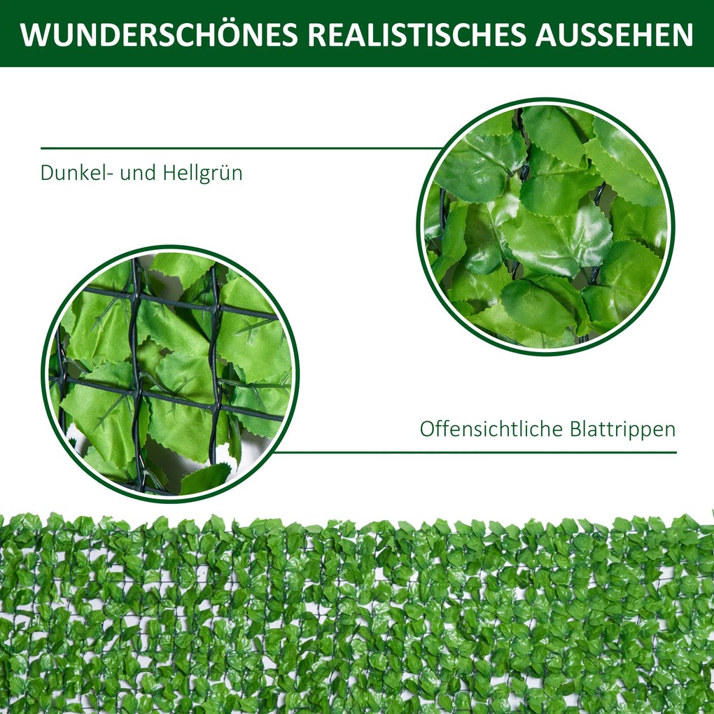 Outsunny Sztuczny Żywopłot Parawan Dekoracyjny Jasnozielony 300x150cm do Tarasu i Ogrodu | Aosom PL