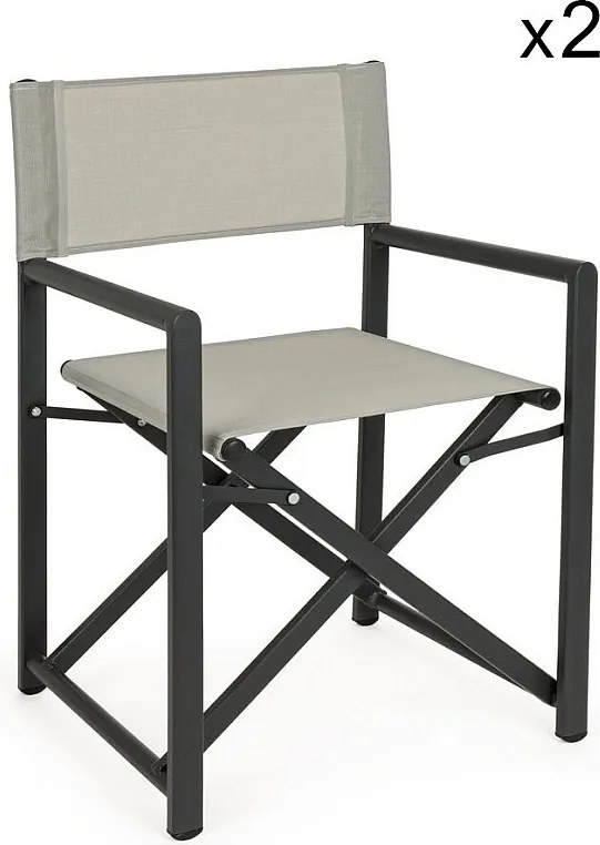 Zestaw 2 krzeseł reżyserskich z tekstylenu i szarego aluminium, składane - TAYLOR