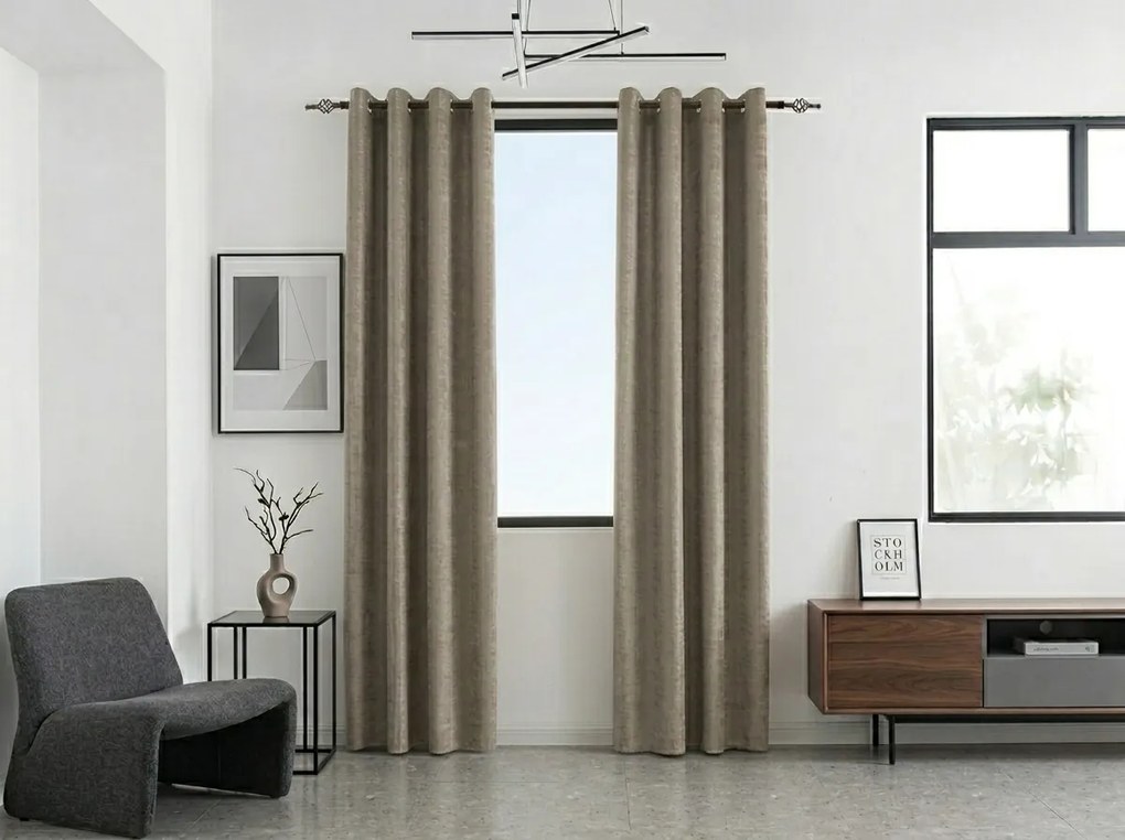Zasłona zaciemniająca LOOM VELVET 140x250 cm, beżowobrązowa Zawieszanie: Metalowe pierścienie