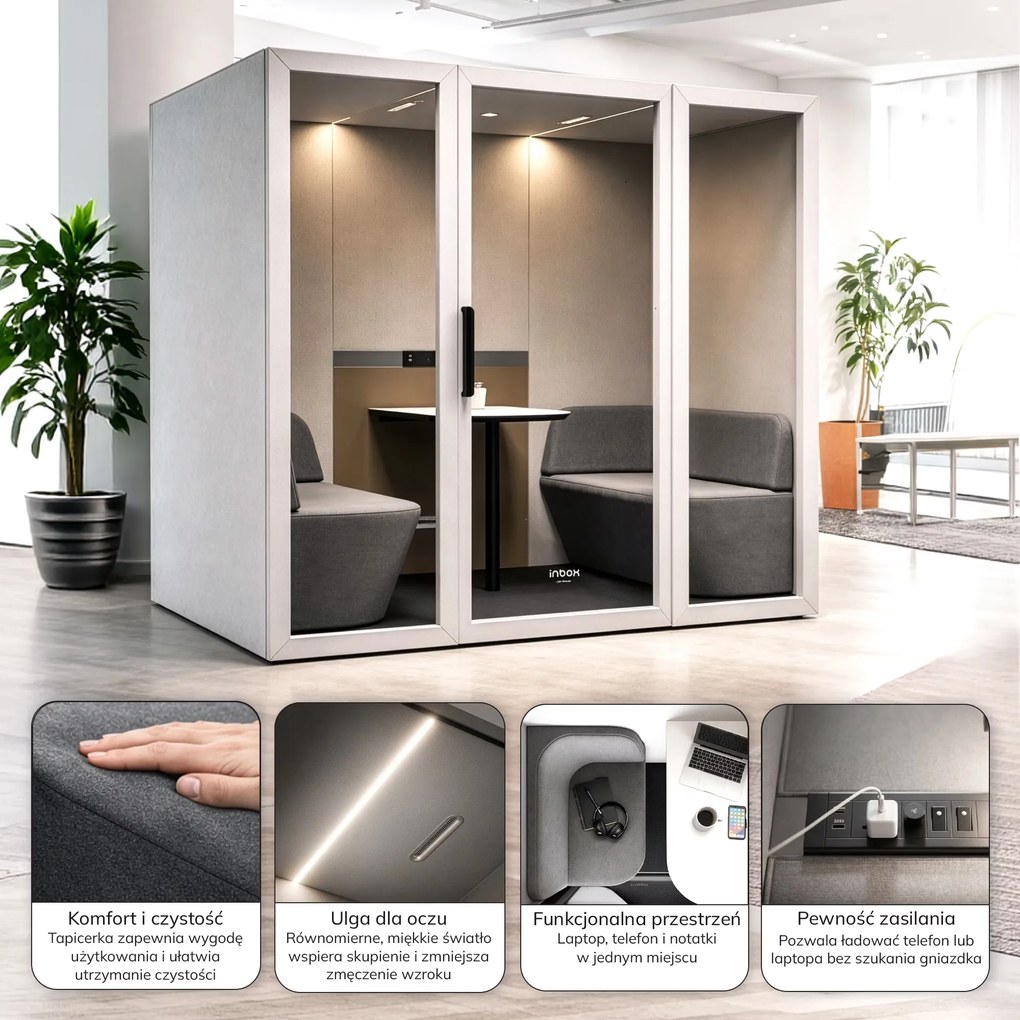 Budka akustyczna do biura INBOX 4-osobowa 2100 x 2200 x 1220 mm