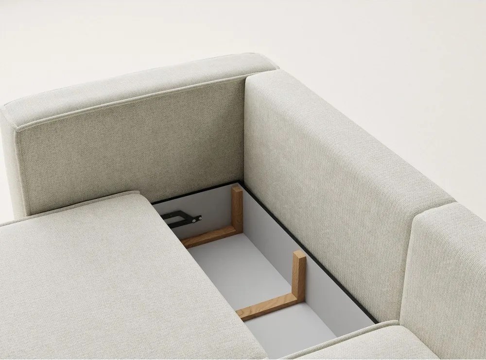 Kremowy rozkładany/ze schowkiem narożnik z tkaniny szenilowej (prawostronny/z szezlongiem) Velto – Maison de Rêve