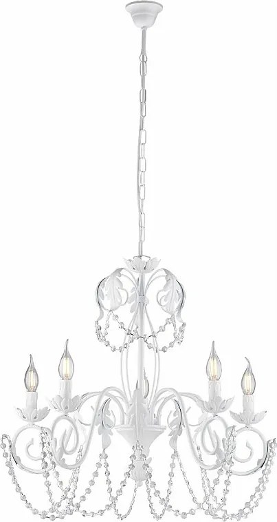 Damascus - Biały lakierowany żyrandol z żelaza z dekoracją w stylu shabby chic i kryształowymi cyrkoniami, 5 świateł, 125 - Ø63 - BL77-5-BCO