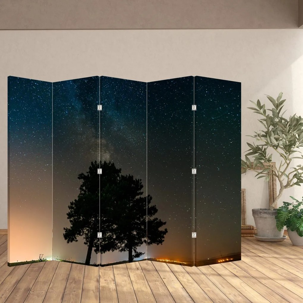 Parawan - Nocne niebo z drzewami (210x170 cm)