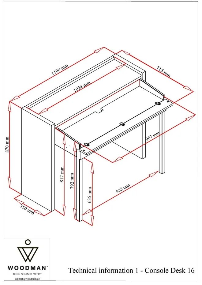 Biurko z białym blatem 36x110 cm Mel – Woodman