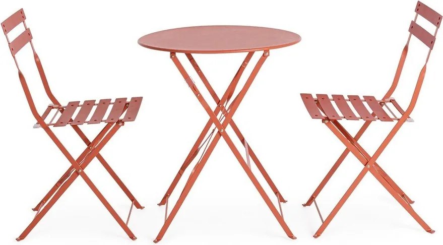 Stalowy zestaw mebli ogrodowych w kolorze terakoty dla 2 osób Austin – Bizzotto
