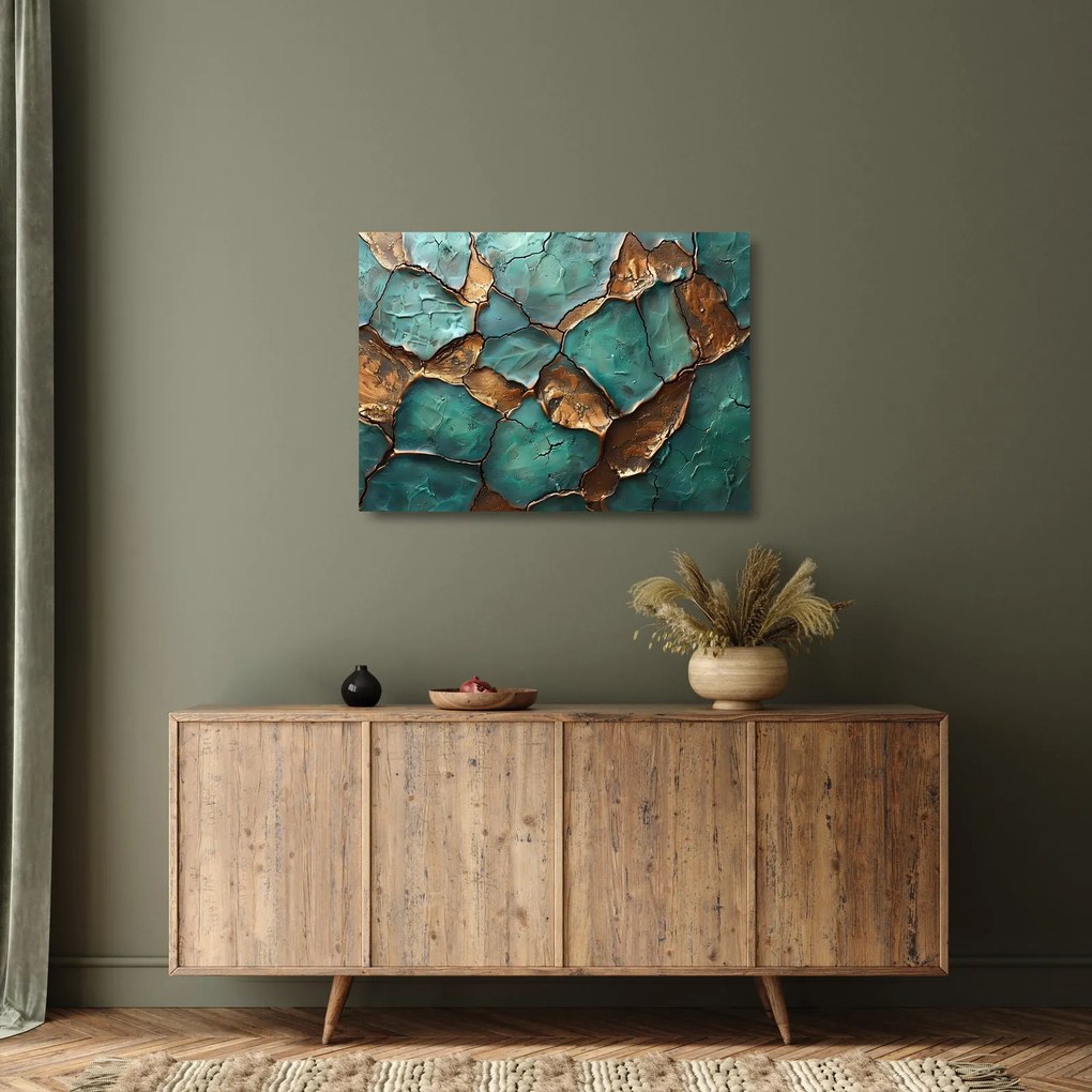 Obraz na szkle - Zielono-złoty obraz (70x50 cm)