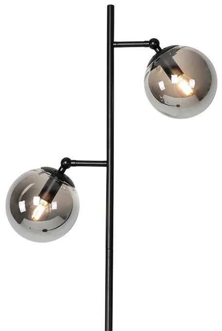 Lampa stojąca w stylu art deco czarna z dymionym szkłem 2-światła - Pallon ArtDeco Oswietlenie wewnetrzne